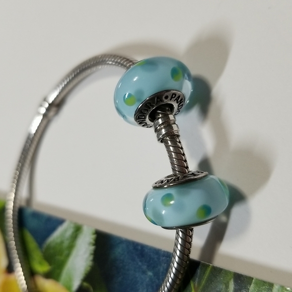 Pandora Teal Polka Dot Murano Glass Beads x 2 - Picture 2 of 5